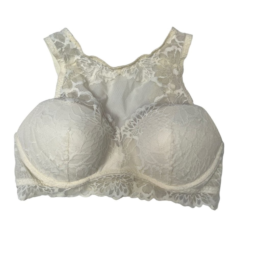 Pink Victoria's Secret Ivory Lace Padded‎ Bralette Large